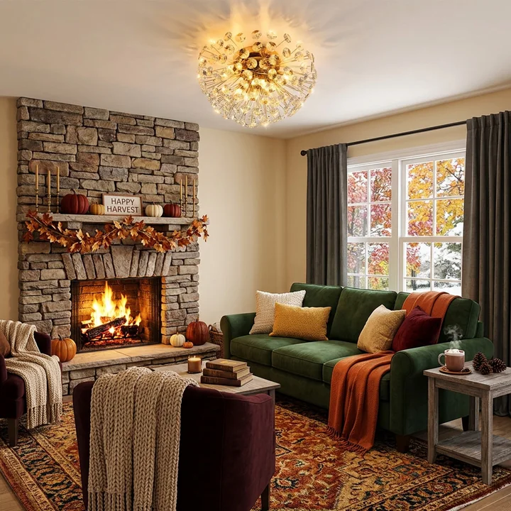 Elegant Gold Flush Mount Crystal Ceiling Lights for Living Room