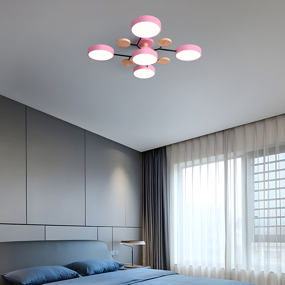 Contemporary Round Iron LED Semi-Flush Chandelier