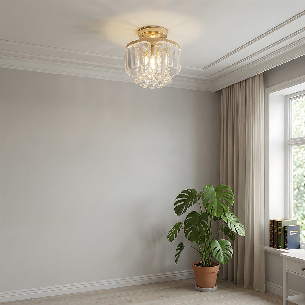 Modern Droplet Crystal Ball Semi Flush Mount Ceiling Lights for Closet Bedroom Hallway