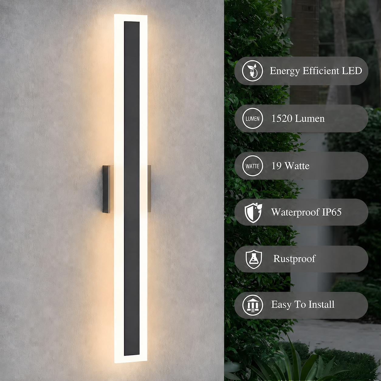 IP65 Linear Vertical Black Hardware Acrylic LED Wall Lights for Garden
