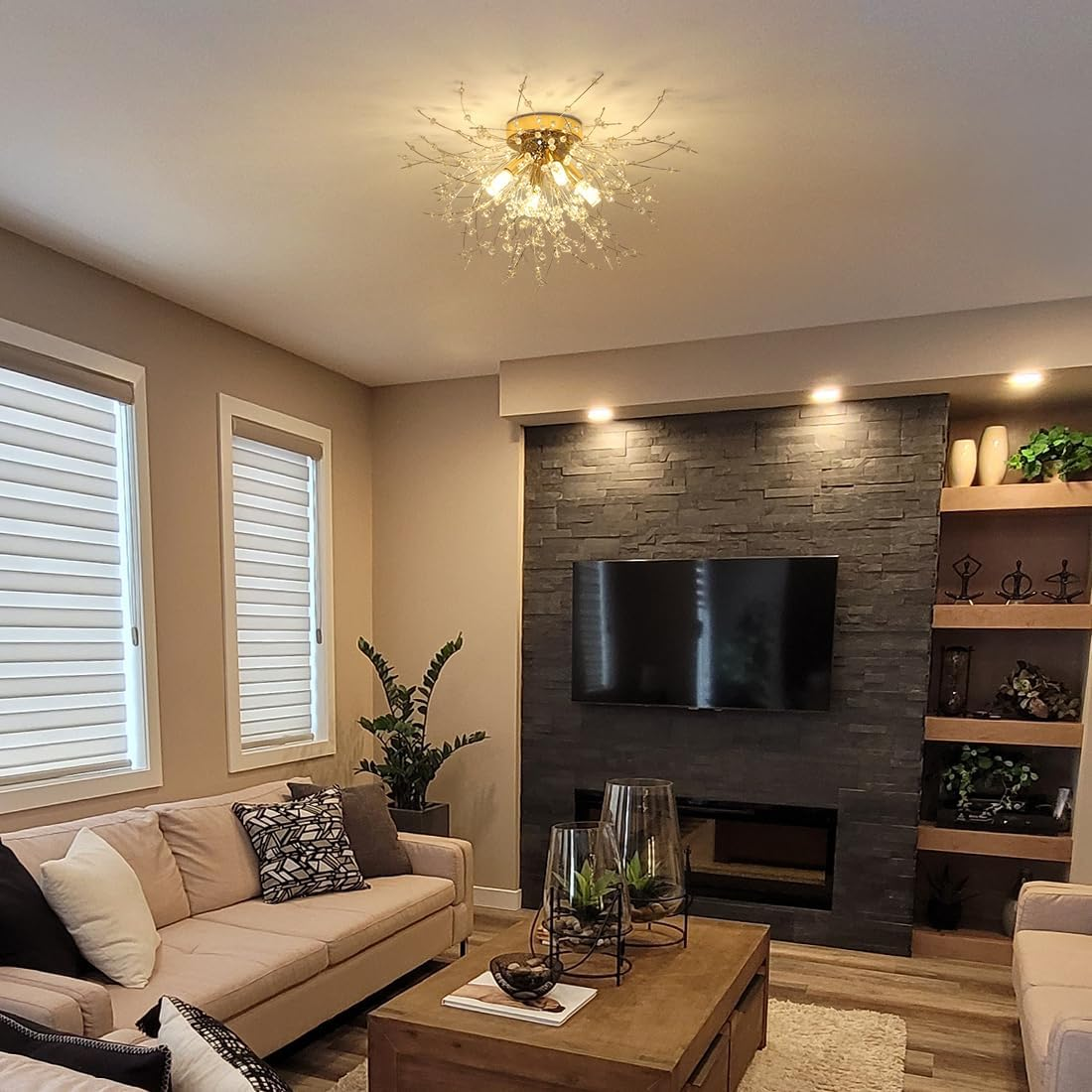 Crystal Flush Mount Chandelier Ceiling Light for Bedrooms, Kitchens, Islands, Corridor