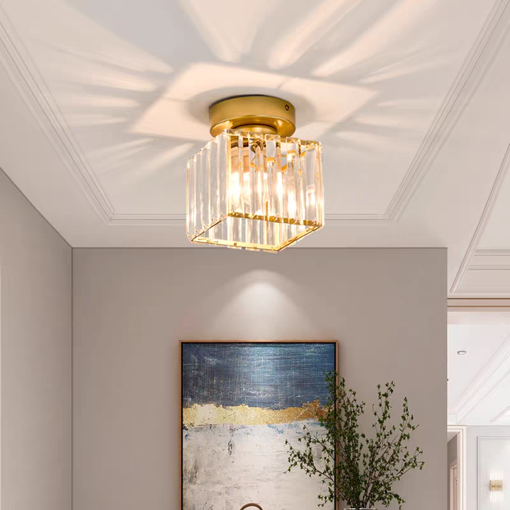 Luna Crystal Square Semi Flush Ceiling Light