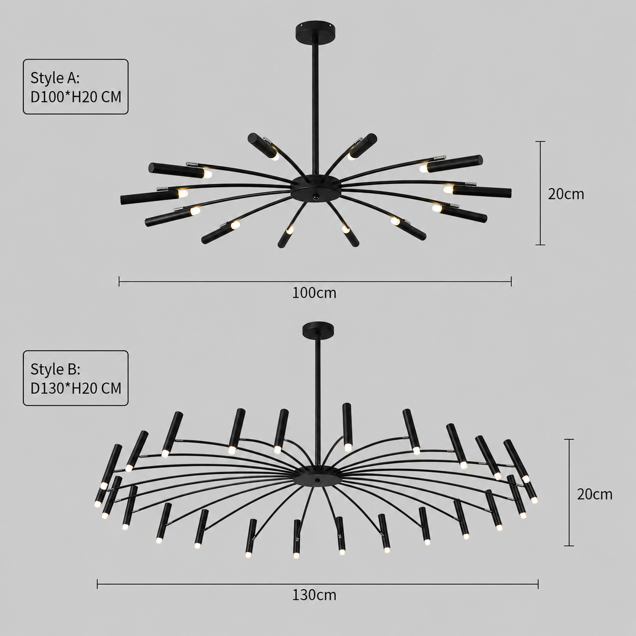 Modern Radial Multi-Light Iron Ceiling Light for Living Room
