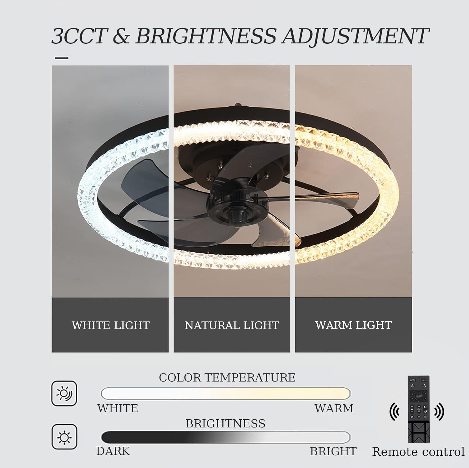 LED Dimmable 6-Speed Adjustable Reversible Ceiling Fan Light for Bedroom