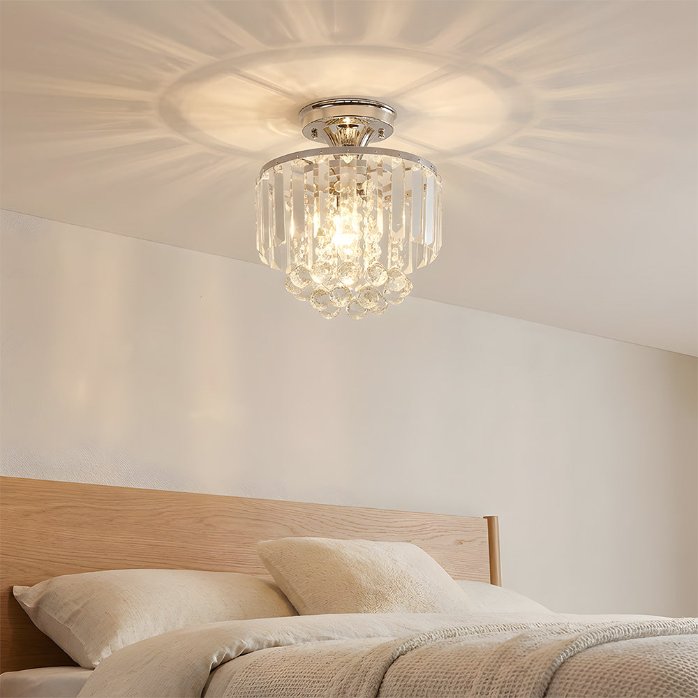 Modern Droplet Crystal Ball Semi Flush Mount Ceiling Lights for Closet Bedroom Hallway