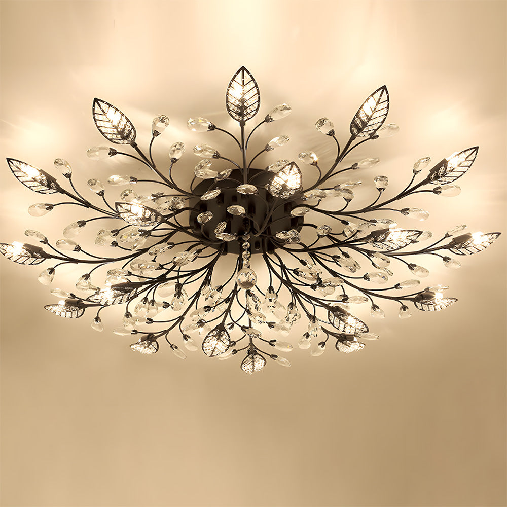 Semi-flush Crystal Flower and Leaves Ceiling lights for Living Room Bedroom