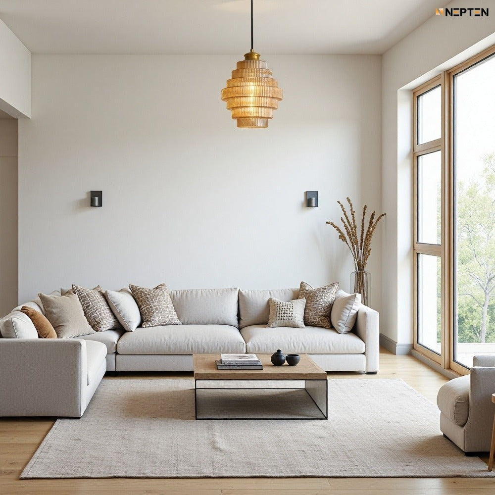 Antique Stripped Glass Brass Pendant Light