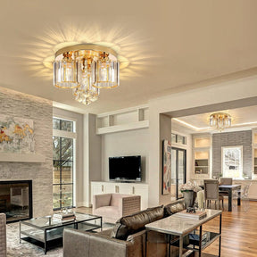 Crystal Modern Ceiling Light with Cylinder Crystal Shade for Living Room