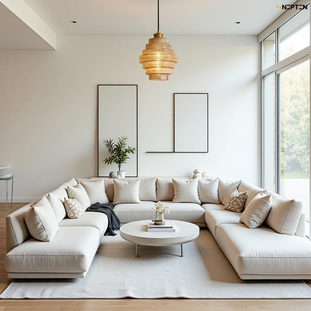 Antique Stripped Glass Brass Pendant Light