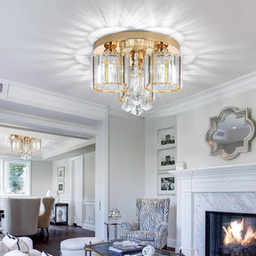 Crystal Modern Ceiling Light with Cylinder Crystal Shade for Living Room