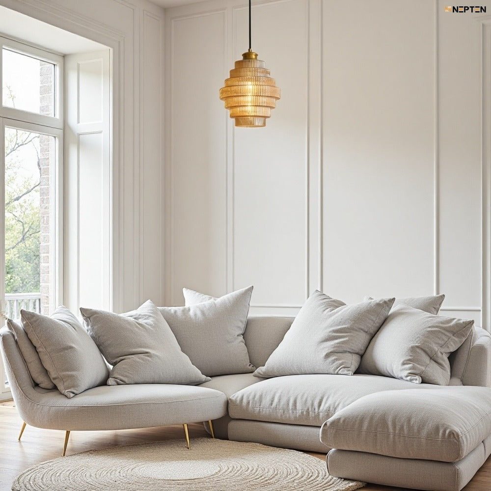 Antique Stripped Glass Brass Pendant Light