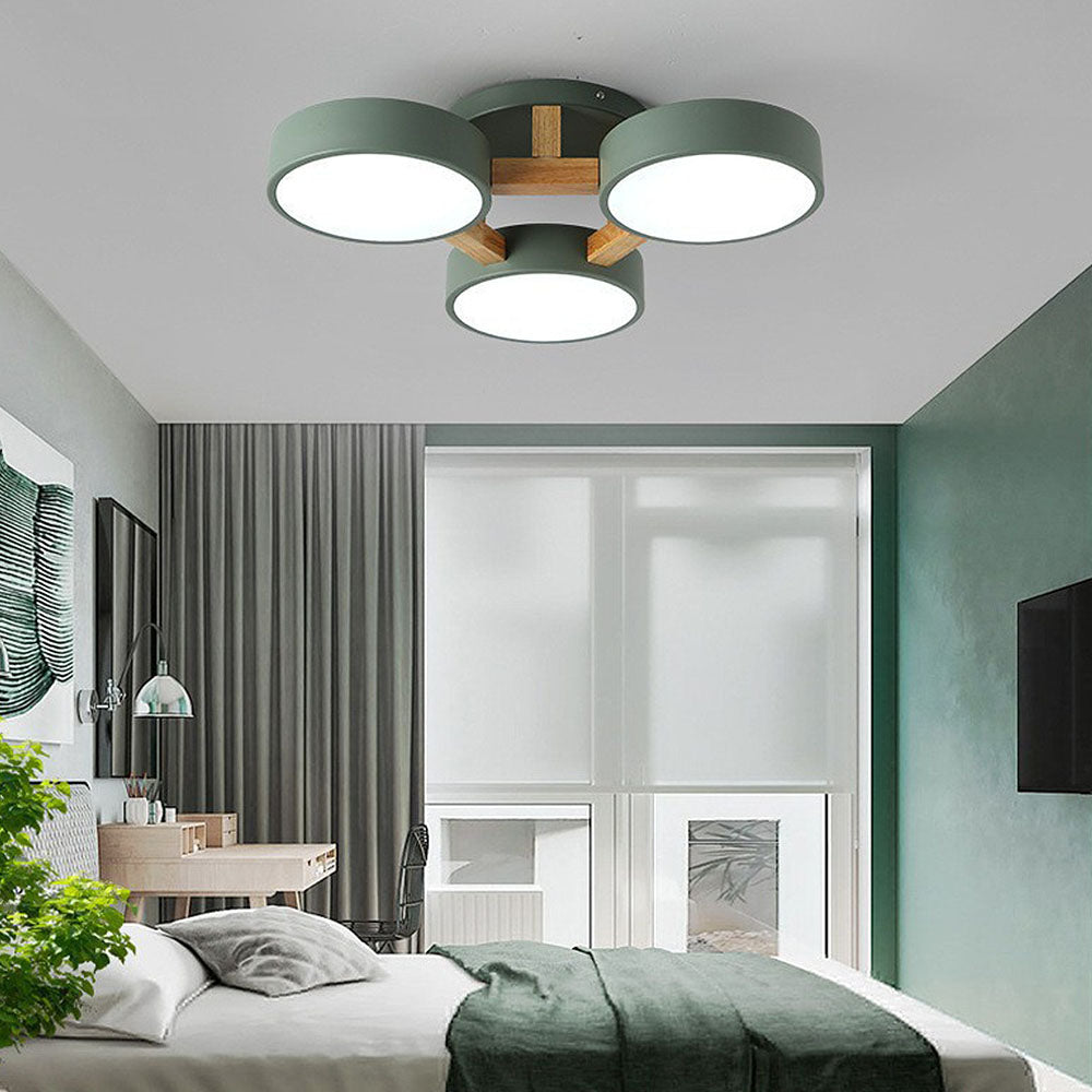 Modern Iron Wood LED Bedroom Ceiling Light