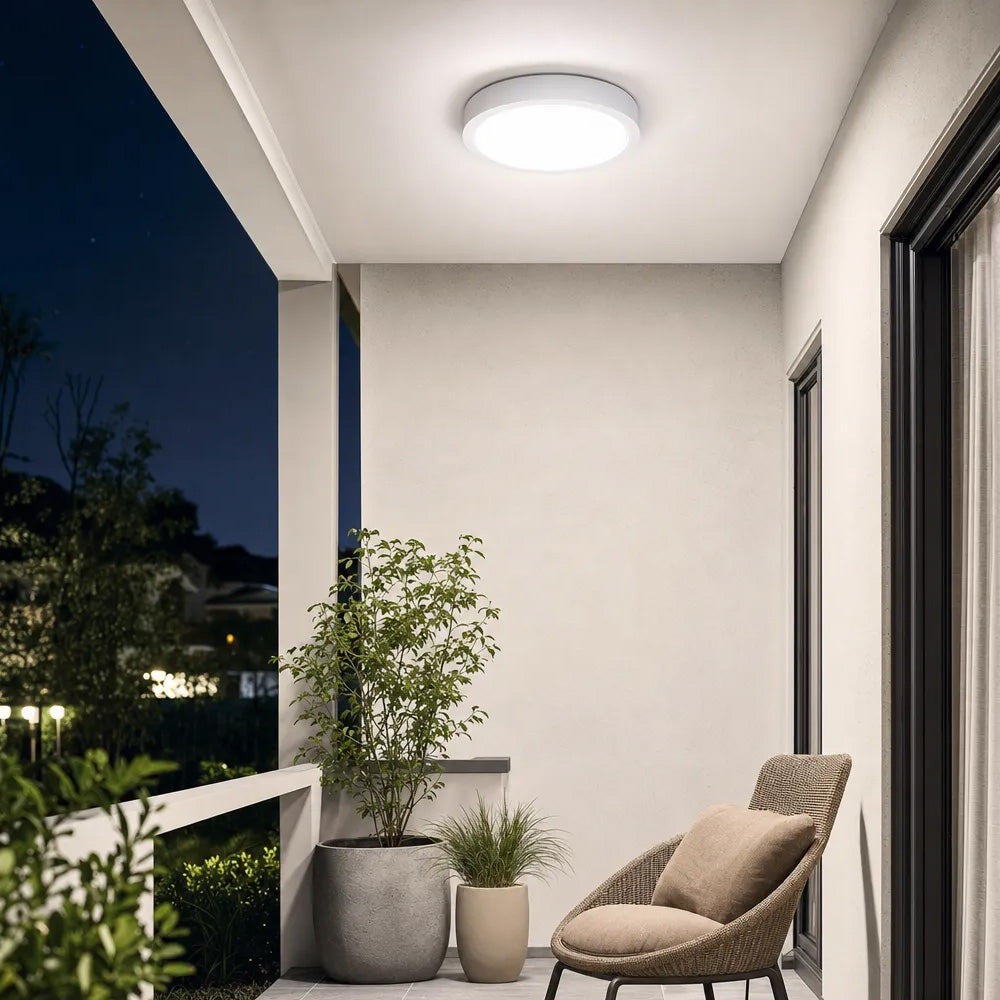 IP65 Round Slim Flush Plastic&PC LED Outdoor Ceiling Light for Patio