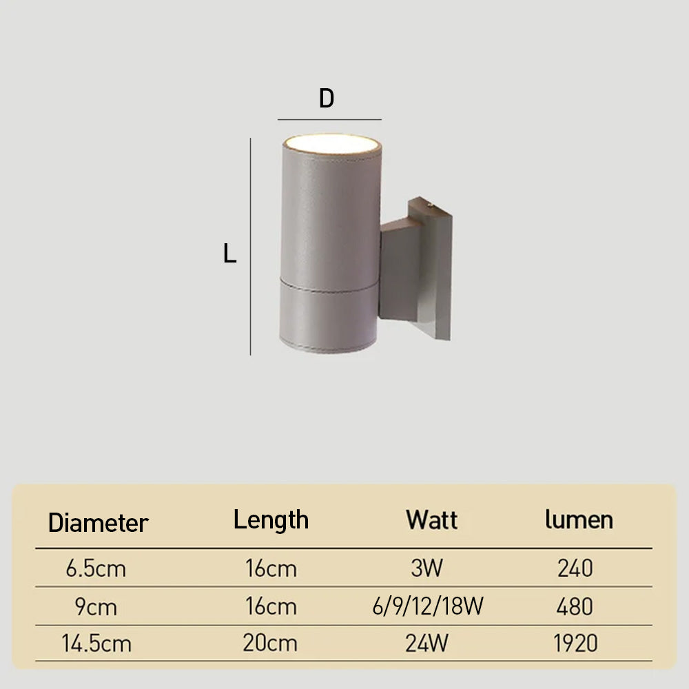 IP65 Cylindrical Aluminium Led Outdoor Wall Lights For Garden Exterior