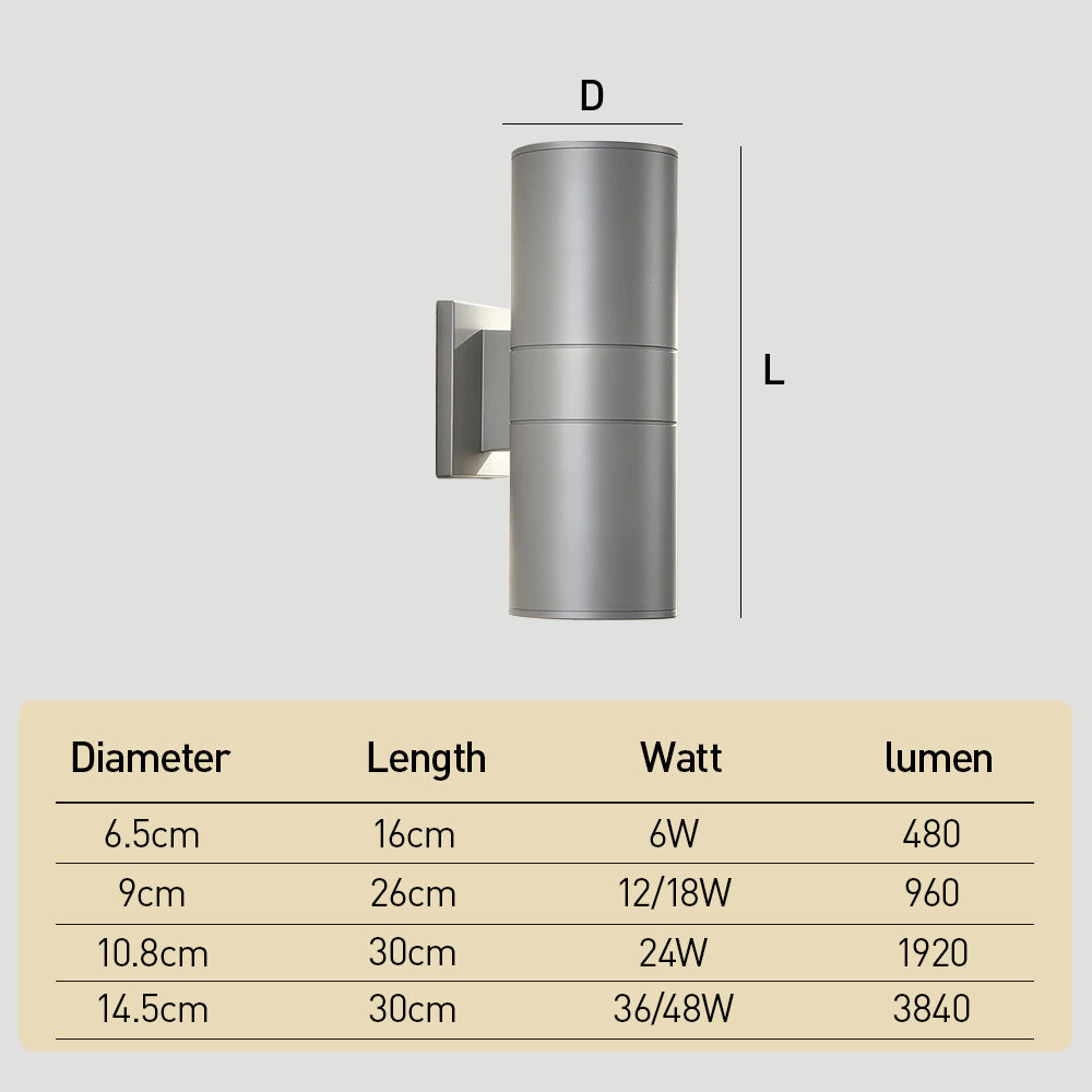 IP65 Cylindrical Aluminium Led Outdoor Wall Lights For Garden Exterior