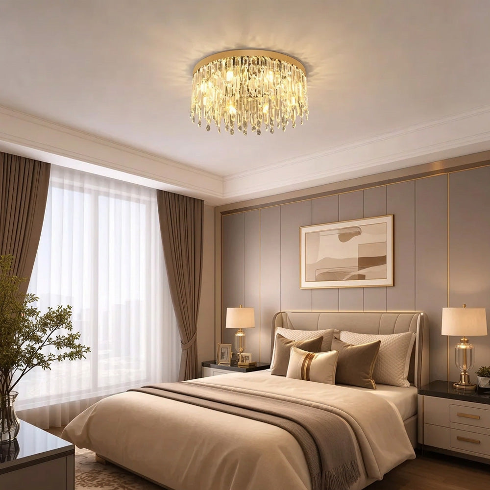 Luxury Gold Crystal Flush Mount Ceiling Light for Living Room