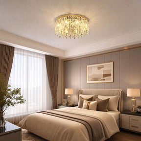 Luxury Gold Crystal Flush Mount Ceiling Light for Living Room