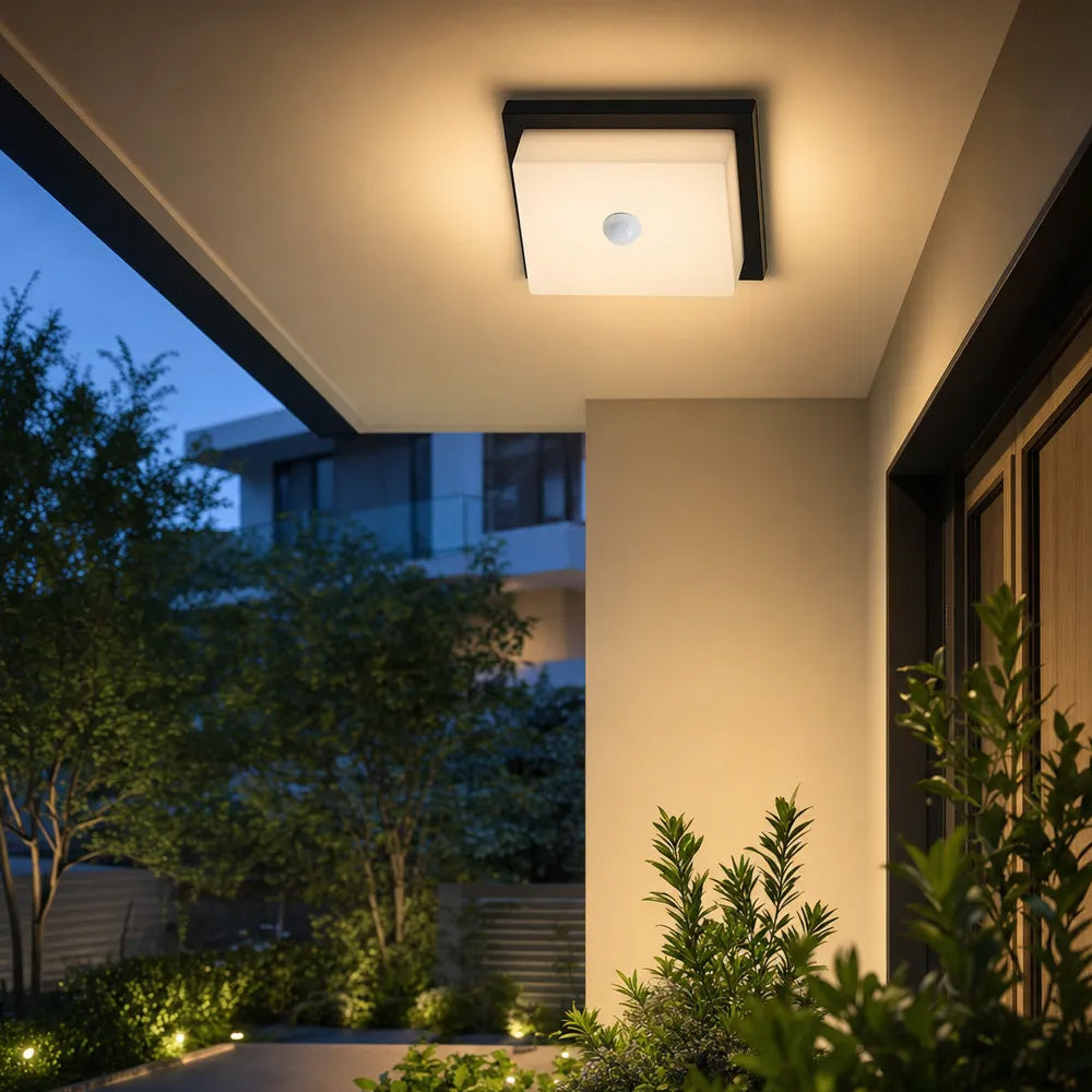 IP65 Rectangular Motion Sensor Aluminium PC Outdoor Ceiling Light for Entryway
