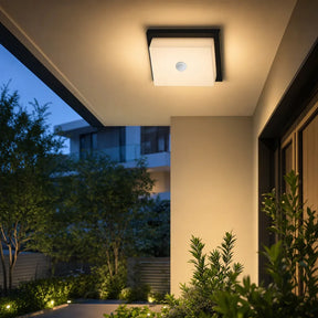 IP65 Rectangular Motion Sensor Aluminium PC Outdoor Ceiling Light for Entryway