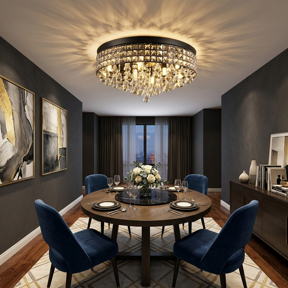 Modern Silver Crystal Flush Mount Ceiling Light for Dining Areas