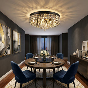 Modern Silver Crystal Flush Mount Ceiling Light for Dining Areas