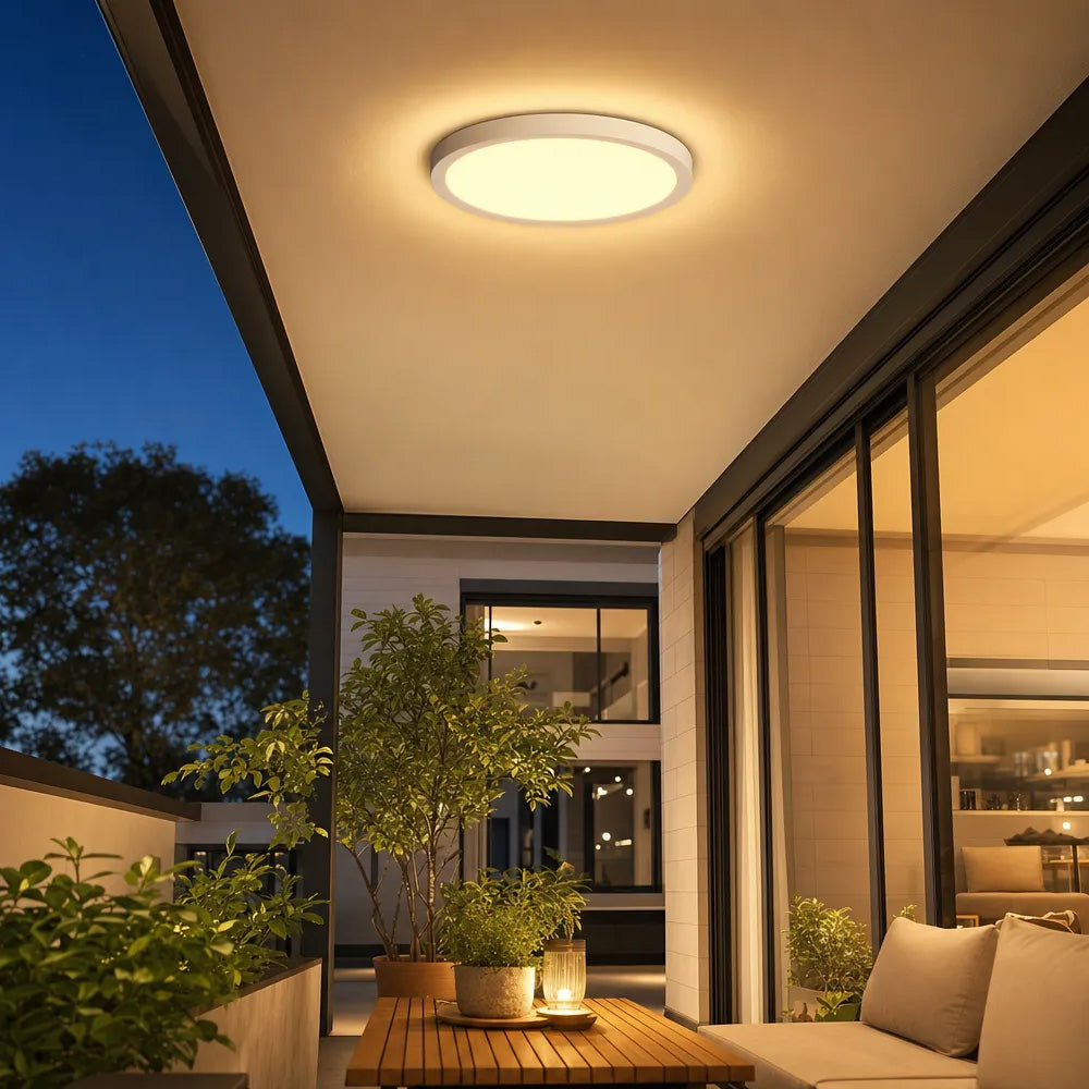 IP65 Round Slim Flush Plastic&PC LED Outdoor Ceiling Light for Patio