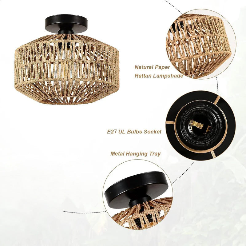 Woven Rattan Ceiling Light Fixtures