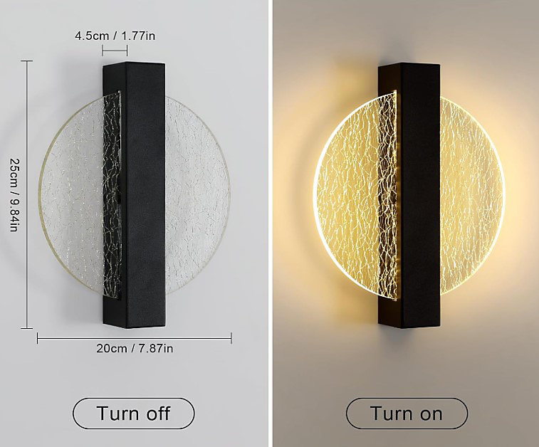 LED Indoor Wall Light Modern Round Bedroom Wall Sconce, D20cm
