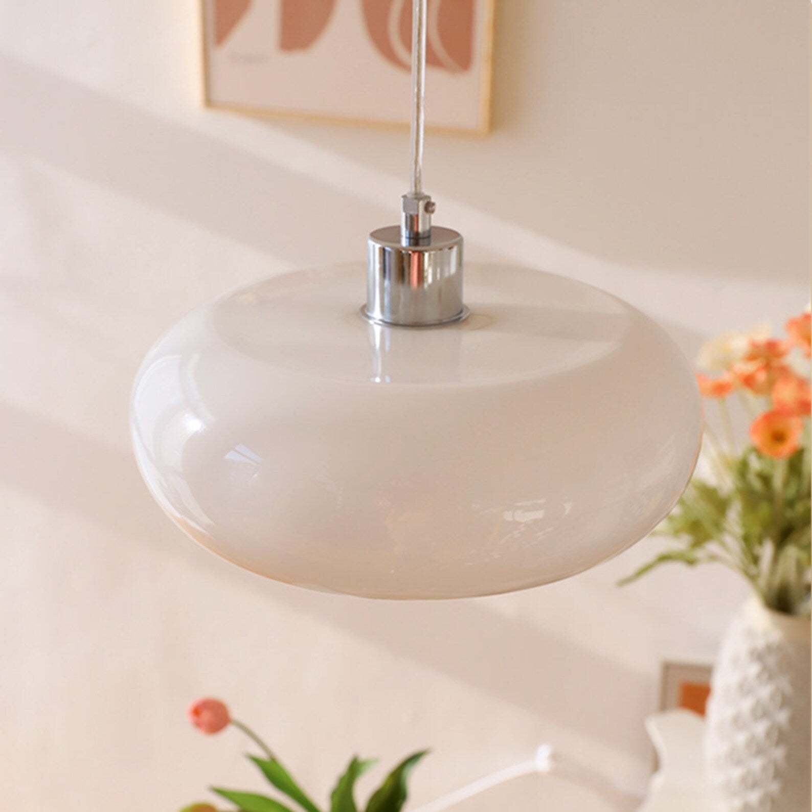 Vintage Bauhaus Round Glass Pendant Light