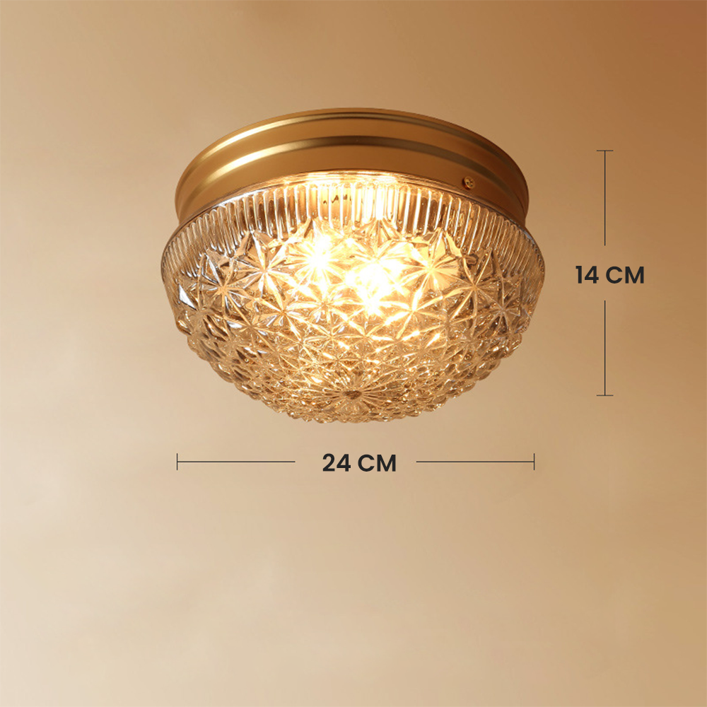 Modern Gold And Black Simple Clear Ribbed Glass Flush Light Fixture