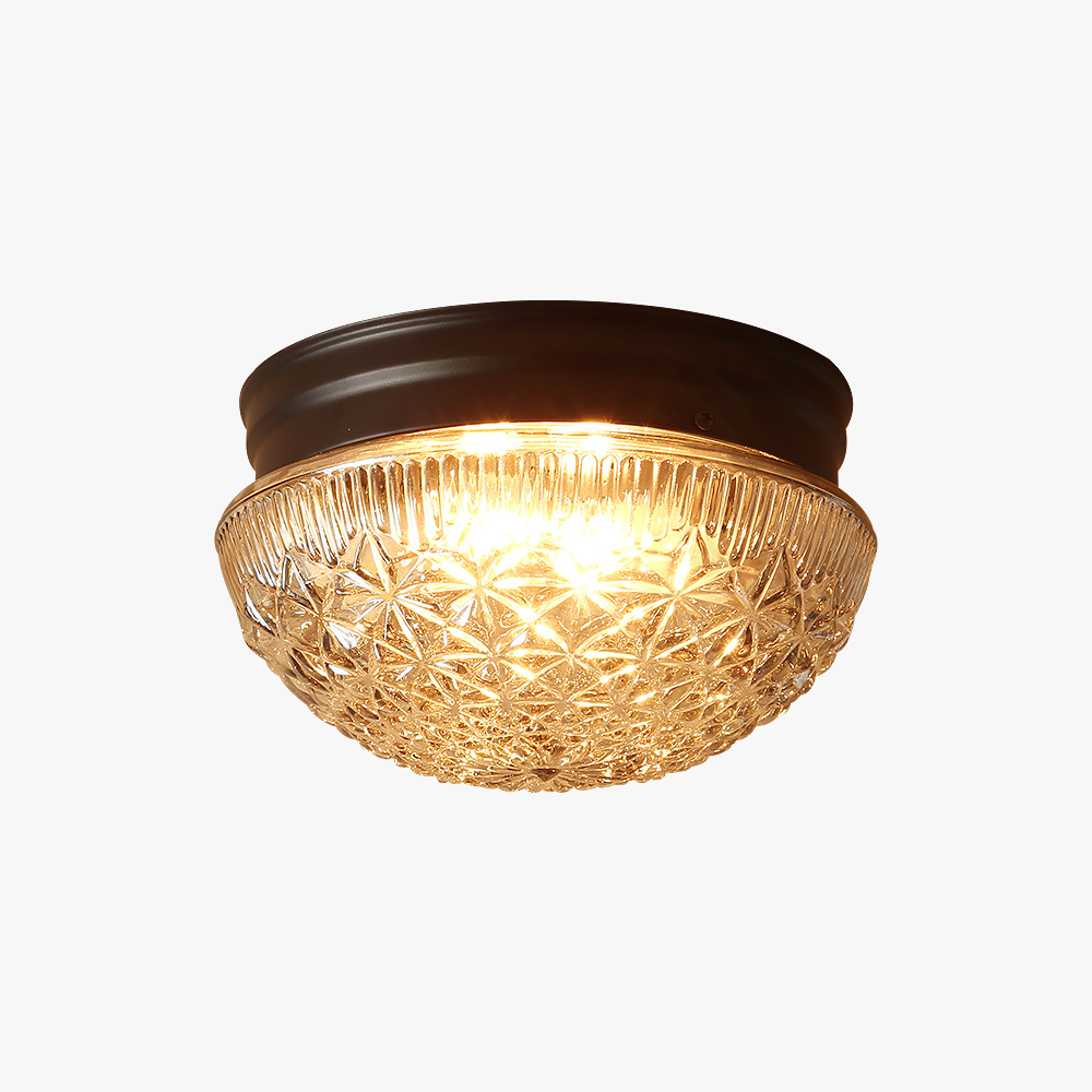 Modern Gold And Black Simple Clear Ribbed Glass Flush Light Fixture