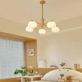 Cream Style Wooden Cotton Balls Chandelier For Living Room