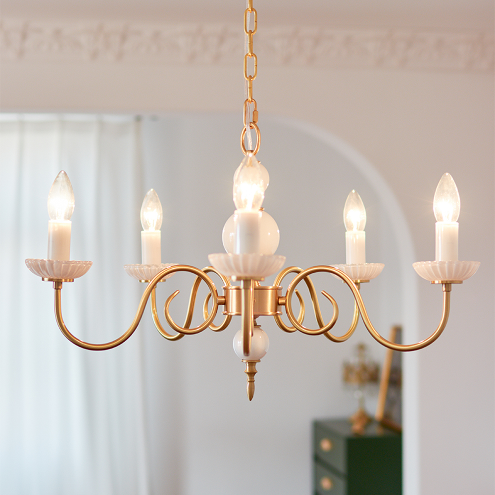 Vintage Metal Chandelier Lamp Cream Glass Chandelier