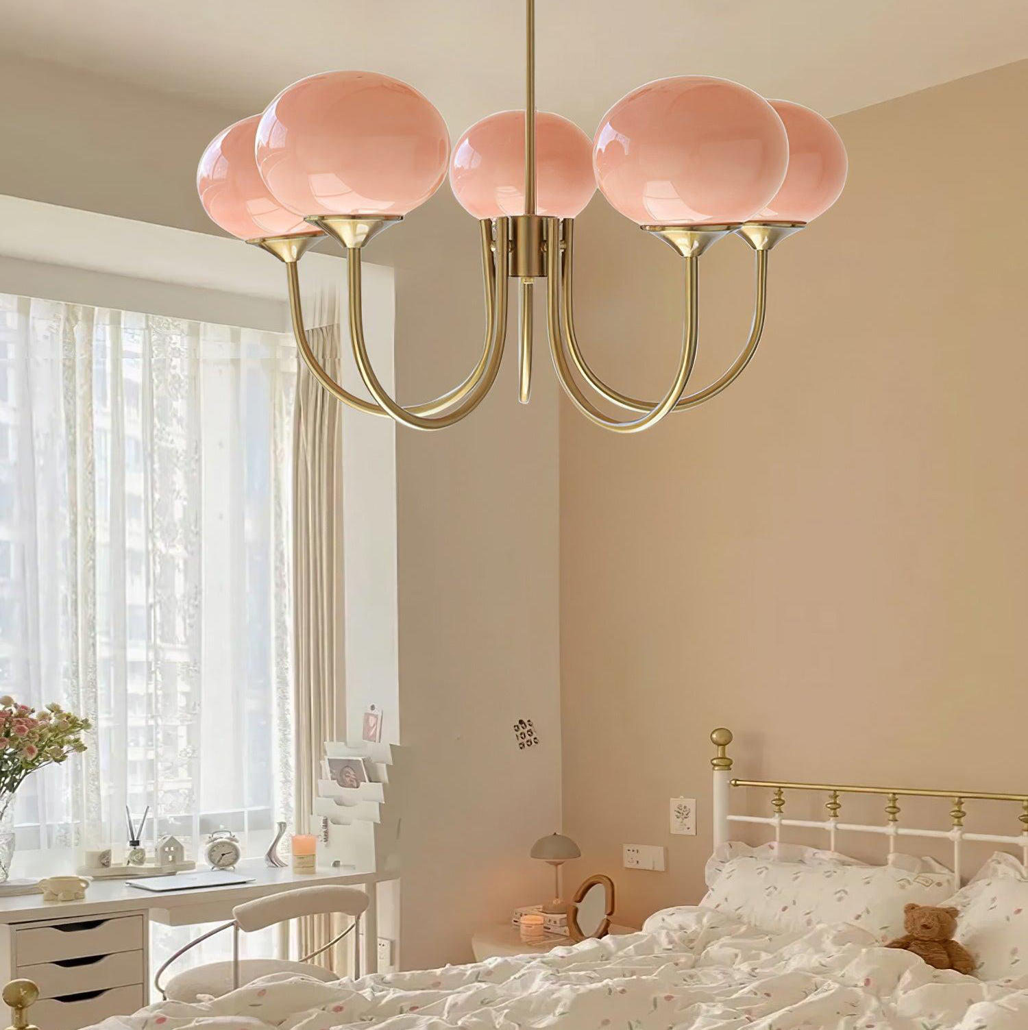 Pink bedroom online chandelier