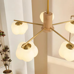 Cream Style Wooden Cotton Balls Chandelier For Living Room