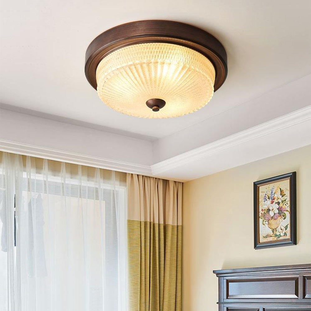 Retro Round Bronze Bedroom Glass Ceiling Lamp