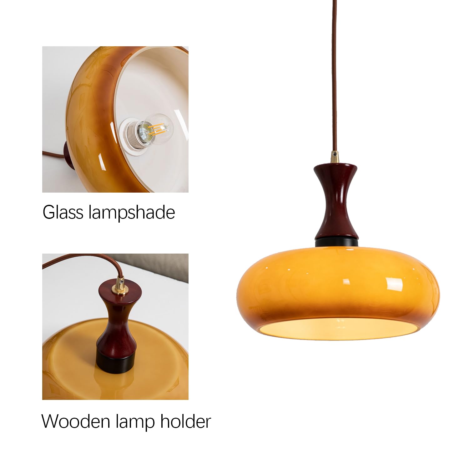 Wooden Yellow Dome Pendant Lights