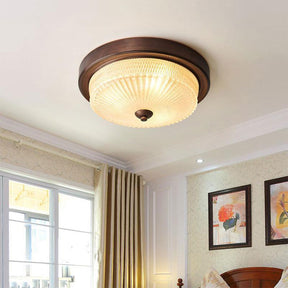 Retro Round Bronze Bedroom Glass Ceiling Lamp
