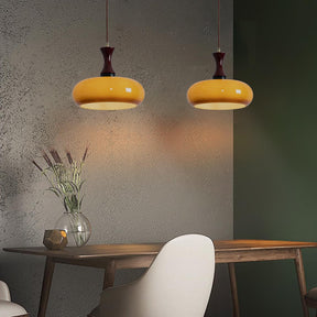 Wooden Yellow Dome Pendant Lights