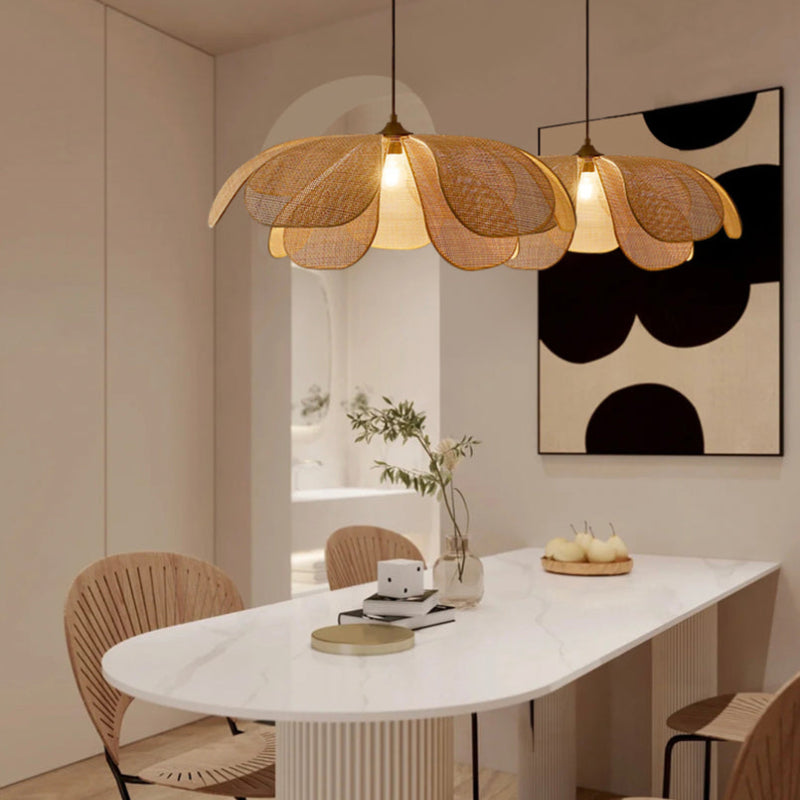 Rattan Petal Pendant Ceiling Light For Living Room |Lampsmodern