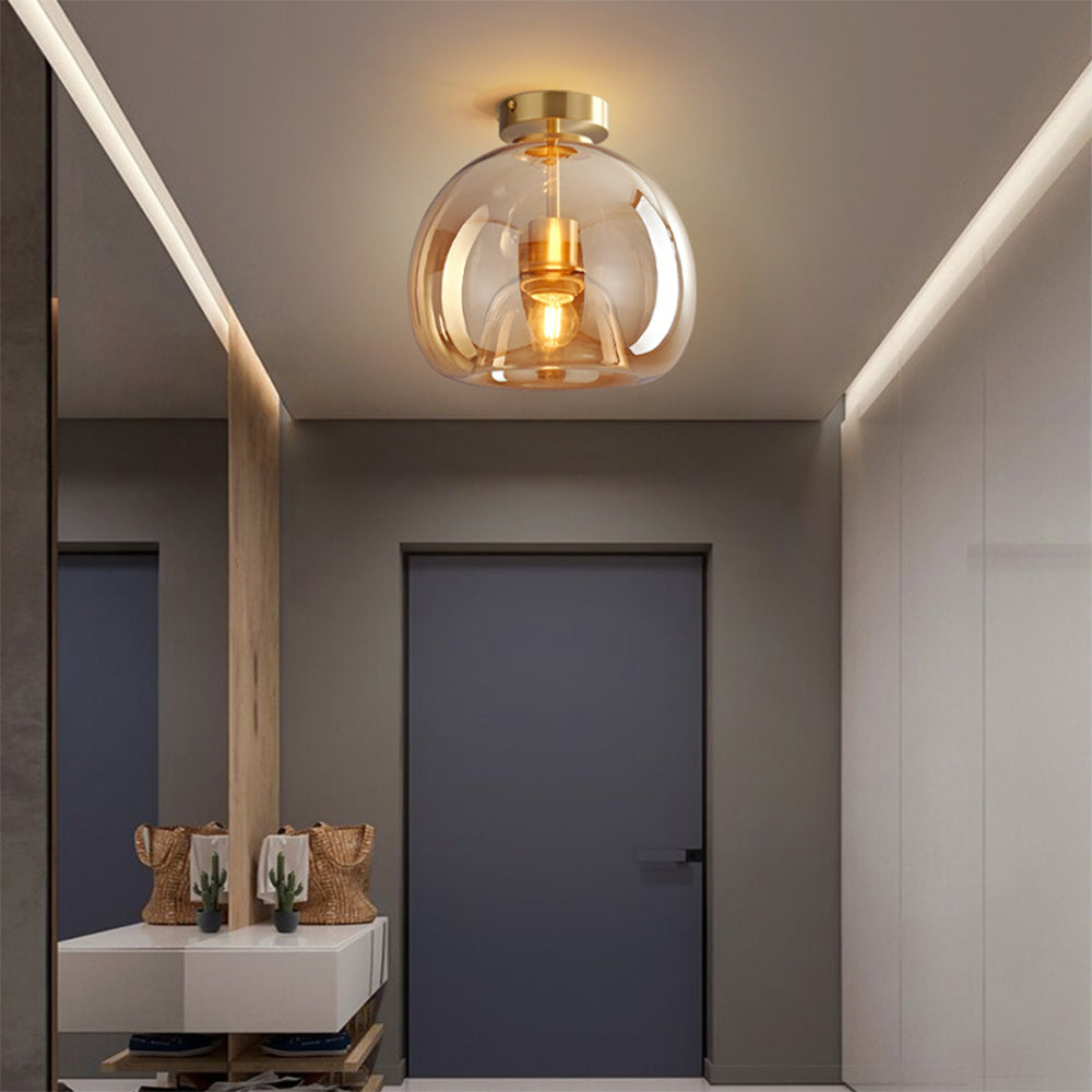 Set of 2 Modern Copper Glass Hallway Ceiling Light