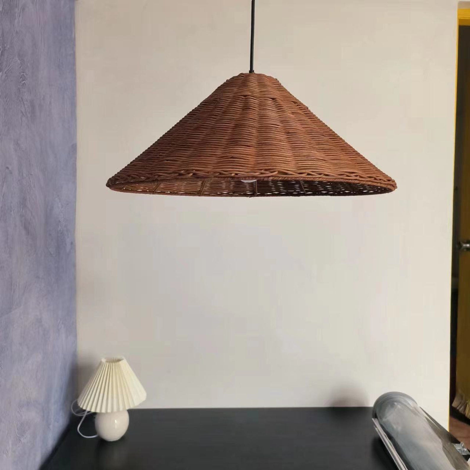 Retro Woven Rattan Cone Pendant Light