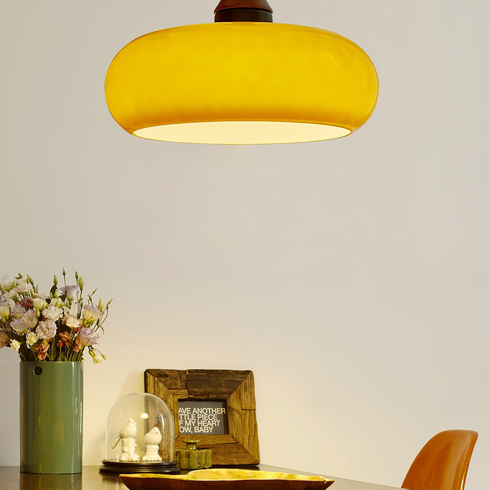 Wooden Yellow Dome Pendant Lights