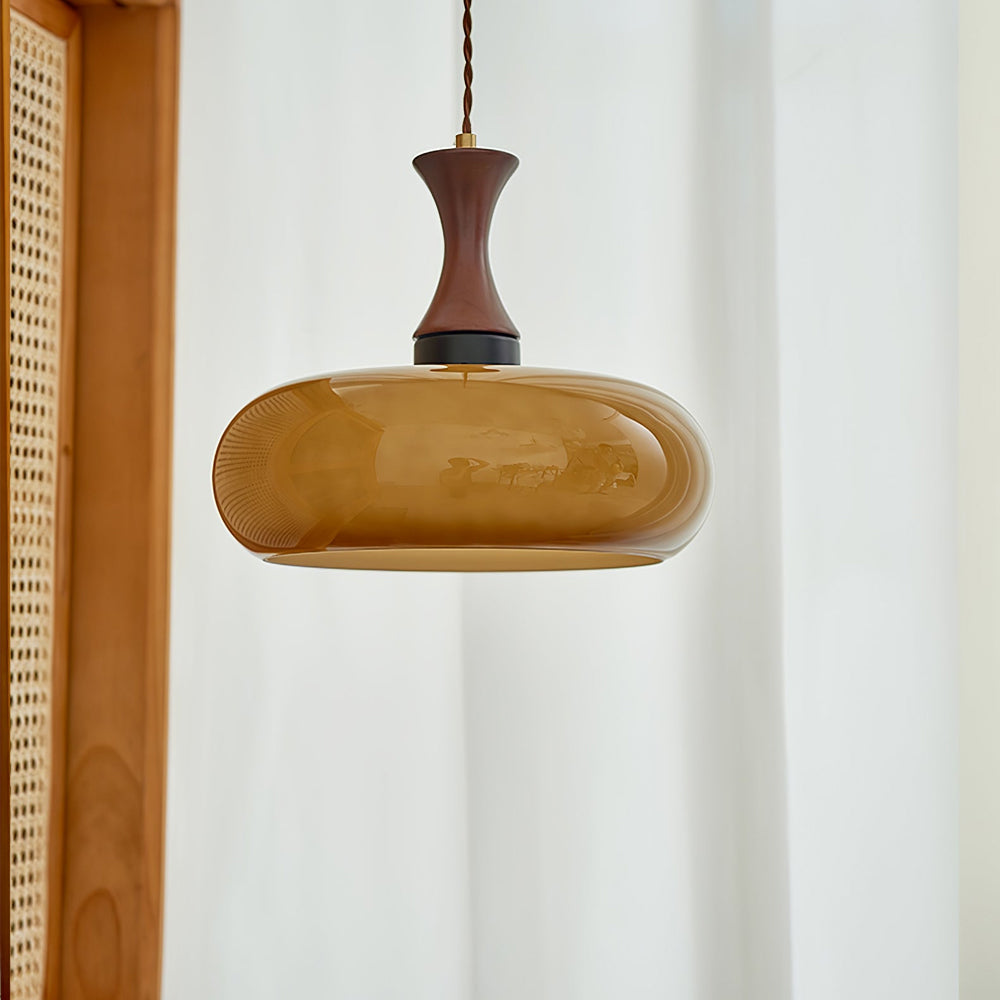 Wooden Yellow Dome Pendant Lights